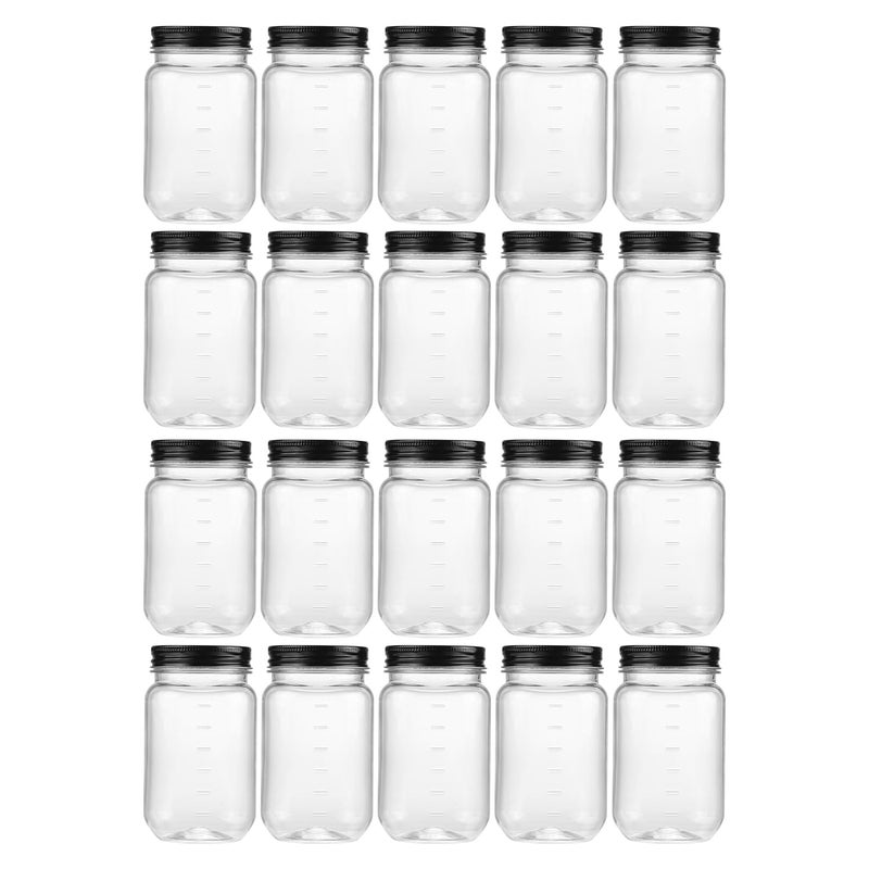 novelinks 16 oz Clear Plastic Jars with Lids, Refillable 16oz Mason Jars with Lids & Storage Containers for Kitchen & Household Use (20 Pack,Black) - Image 1